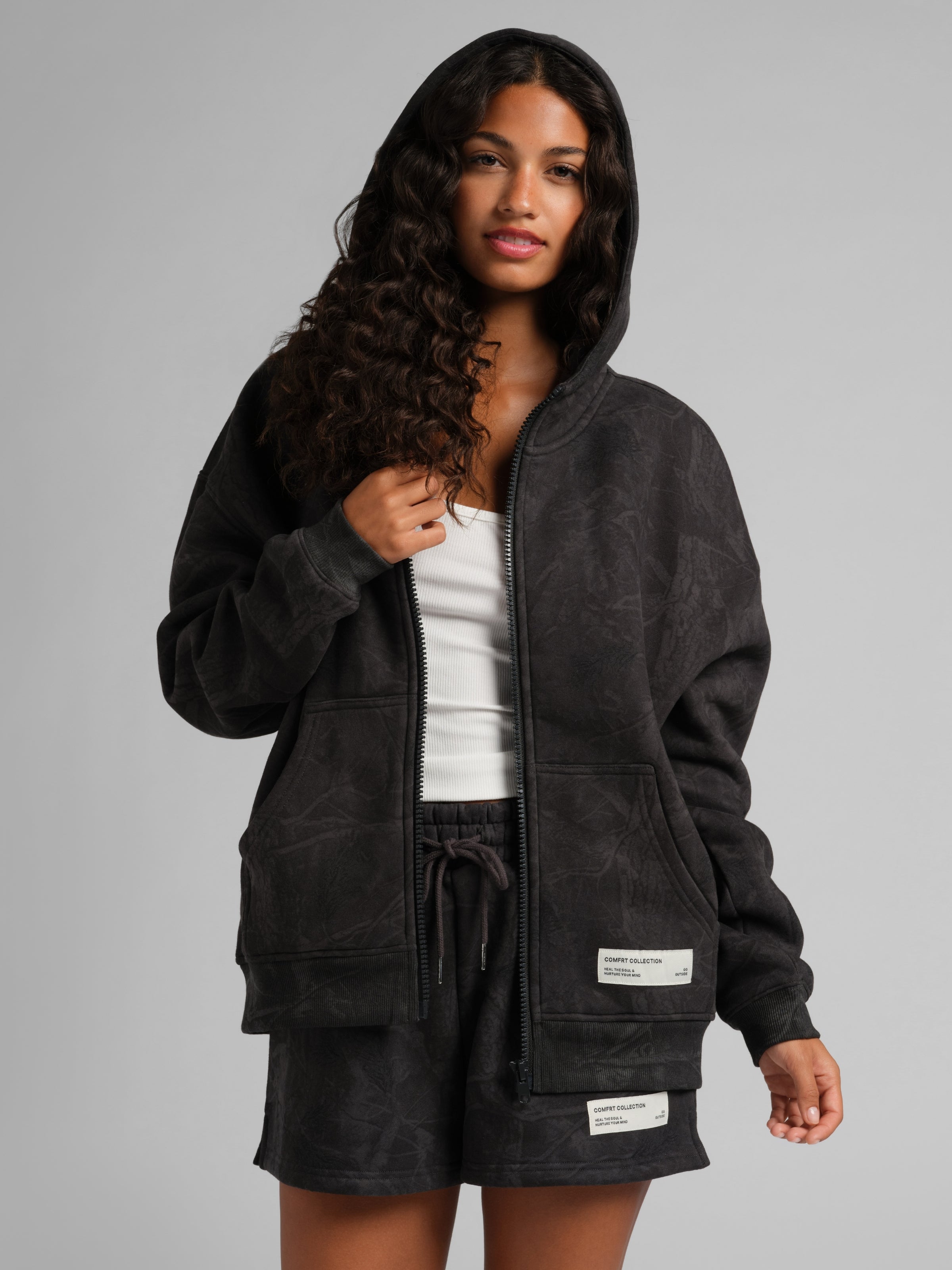 Camo Crop Zip Hoodie - Pre Order